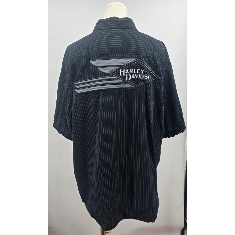 Harley Davidson Vintage y2k Bikercore Classic Pinstriped Button Up Short Sleeve - Picture 4 of 5